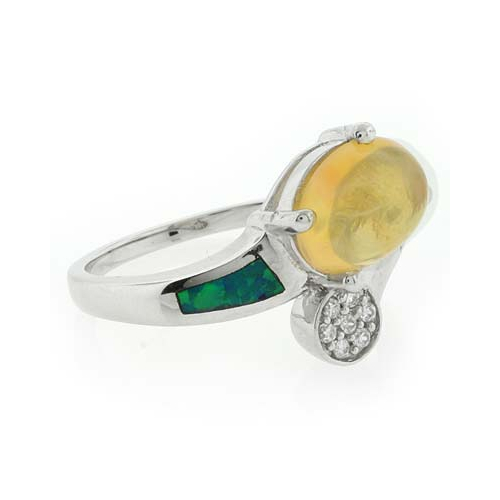 Genuine Fire Jelly Opal Blue Opal Silver Ring