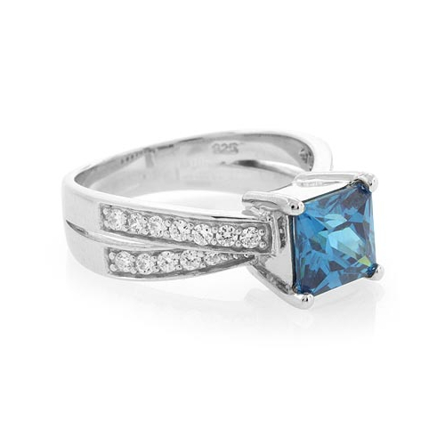 Sterling Silver Square Blue Topaz Ring
