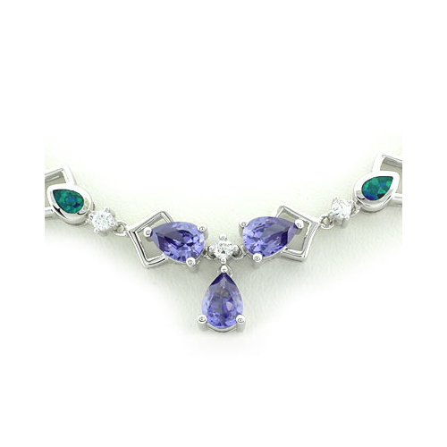 Blue Opal and Tanzanite Silver Necklace