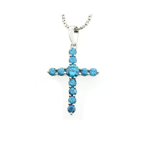 Blue Topaz Silver Cross Pendant