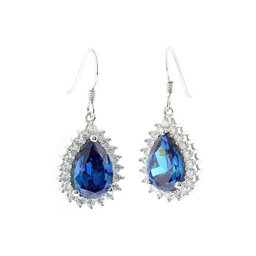 Blue Topaz Silver Earrings Pear Cut