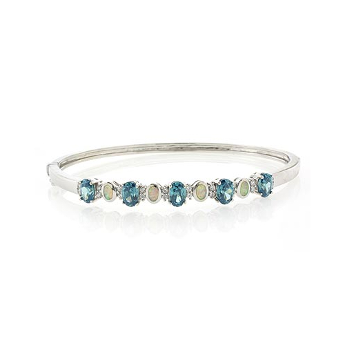 White Australian Opal and Alexandrite Silver Bangle