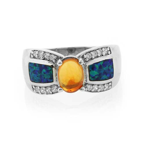 Mexican Genuine Fire Opal Silver Ring