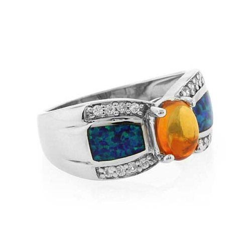 Mexican Genuine Fire Opal Silver Ring