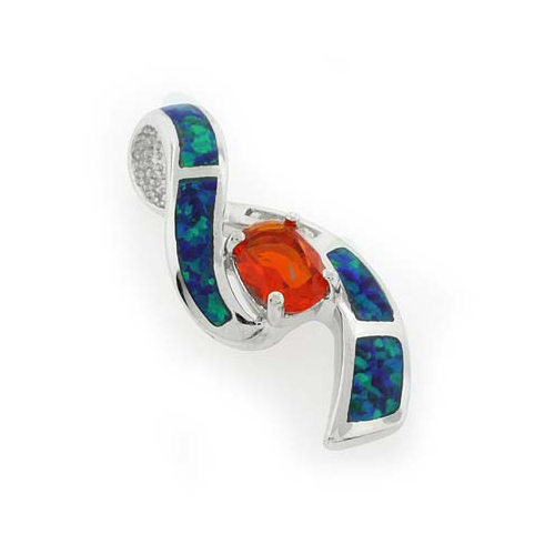 Australian Blue Opal and Genuine Mexican Fire Opal Pendant
