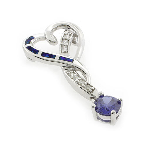 Opal and Tanzanite Heart Silver Pendant