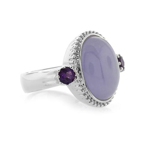 Genuine Pink Jade and Amethyst Silver Ring