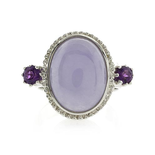 Genuine Pink Jade and Amethyst Silver Ring