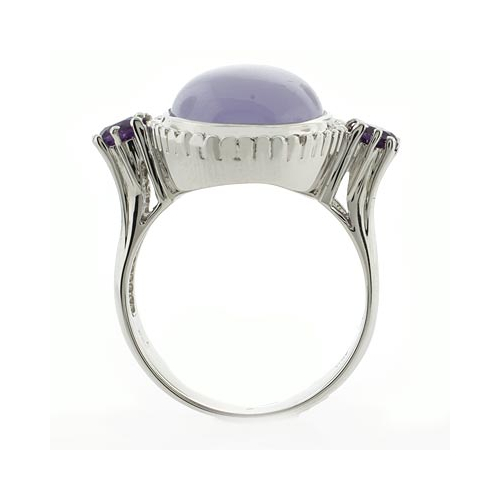 Genuine Pink Jade and Amethyst Silver Ring