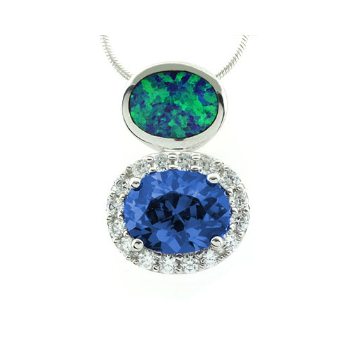Blue Topaz with Blue Opal Silver Slide Pendant
