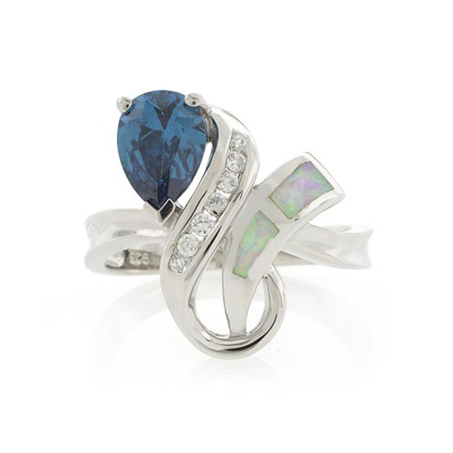 Pear Cut Alexandrite White Opal Sterling Silver Ring