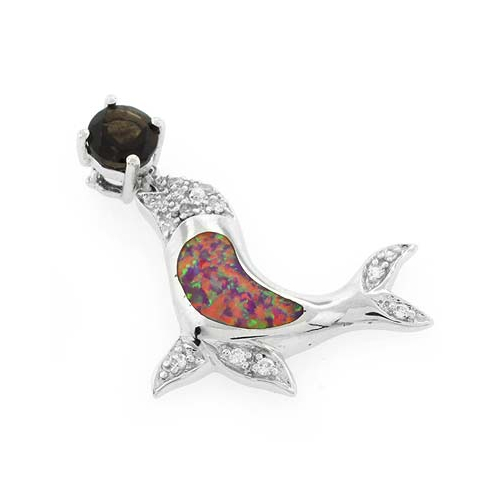 Pink Australian Genuine Topaz Opal Dolphin Pendant