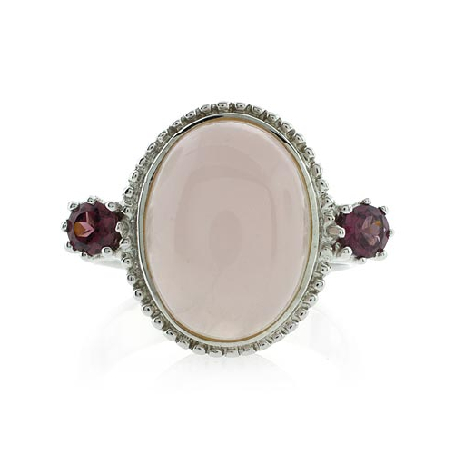 Genuine White Jade and Amethyst Silver Ring