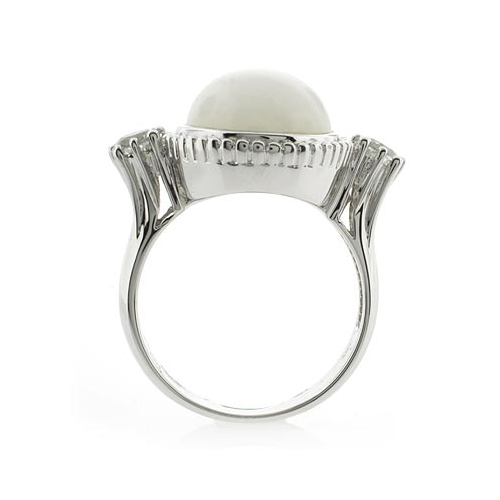Genuine White Jade and Amethyst Silver Ring