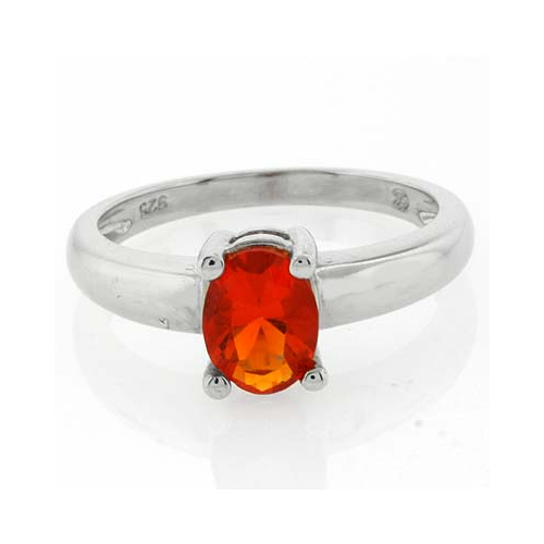 Genuine Fire Oval Cut Opal Silver Solitaire Ring