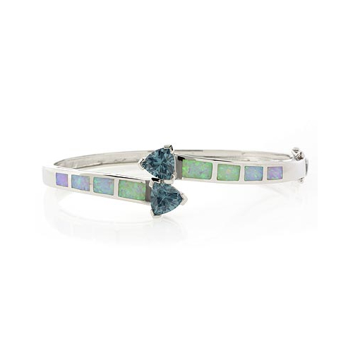 Double Alexandrite and White Opal Silver Bangle