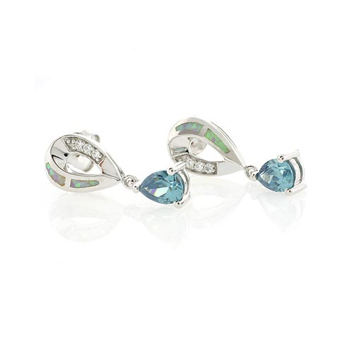 White Australian Opal and Alexandrite Silver Earrings