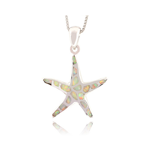 White Australian Opal Sea Star Fish Silver Pendant