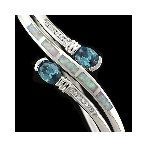 Alexandrite and White Opal Sterling Silver Bangle