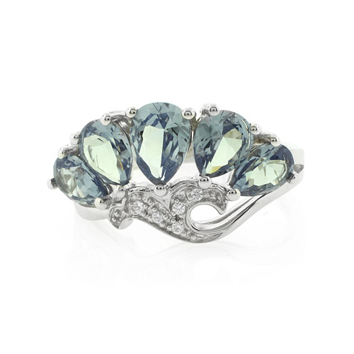 Pear Cut Alexandrite Silver Flower Ring