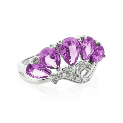 Pear Cut Alexandrite Silver Flower Ring