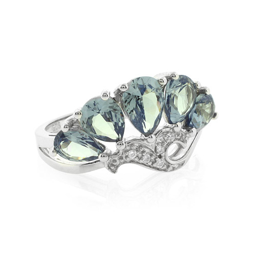 Pear Cut Alexandrite Silver Flower Ring