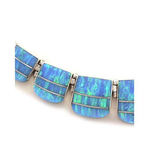 Mexican Fire Blue Opal Silver Necklace, Bracelet and Earrings Set