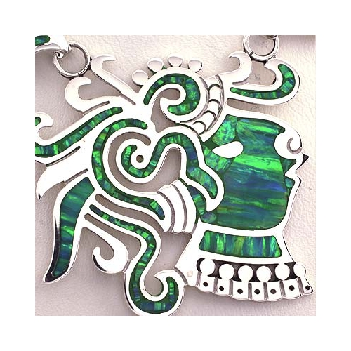 Green Opal Silver Aztec Warrior Necklace, Bracelet and Earrings Set