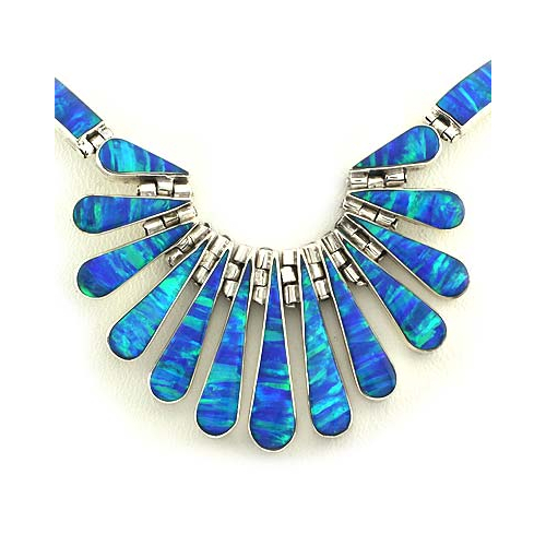 Mexican Blue Fire Opal Silver Necklace, Bracelet and Earrings Set