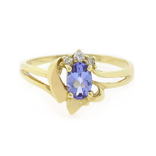 14k Solid Yellow Gold Tanzanite Diamond Ring