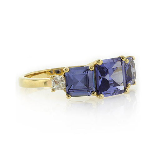 3 Stone Tanzanite Sterling Silver Gold Plated Ring