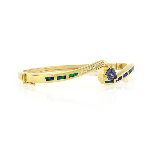 Blue Opal and Tanzanite Bangle in 925 Sterling Silver