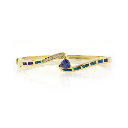 Blue Opal and Tanzanite Bangle in 925 Sterling Silver