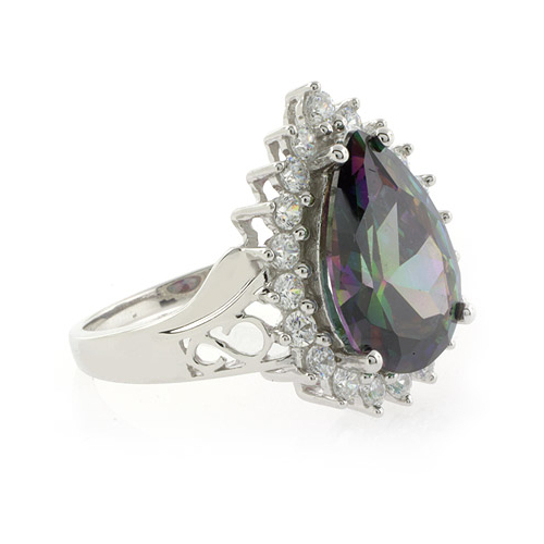 Pear Cut Sterling Silver Mystic Topaz Ring