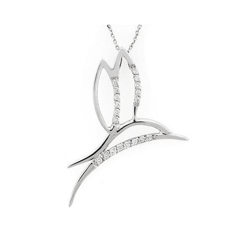 14K White Gold Diamond Hummingbird Pendant