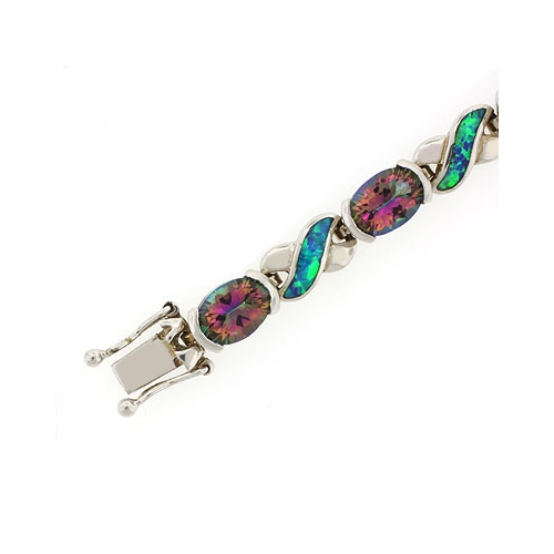 Australian Opal With Mystic Topaz 14k Yellow Gold Bracelet