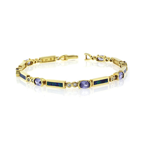 Blue Opal and Tanzanite Bracelet In Sterling Silver 7.5"