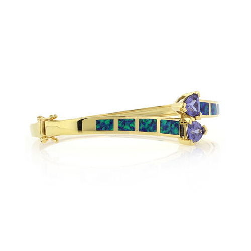 Blue Opal Bangle in 925 Sterling Silver with Tanzanite