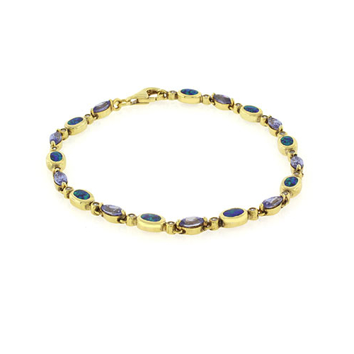 Opal and Tanzanite Bracelet In Sterling Silver 7.5"