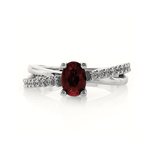 Oval Cut Ruby Crossed Silver Ring