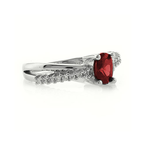 Oval Cut Ruby Crossed Silver Ring