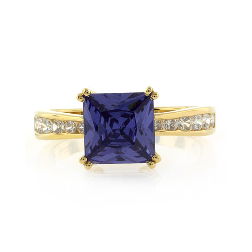 Princess Cut Tanzanite Sterling Silver Ring