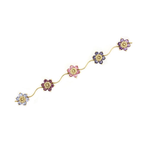 14K Yellow Gold Multi Gemstone Flower Bracelet