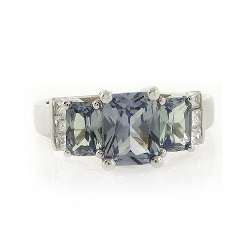 3 Stone Engagement Alexandrite Silver Ring