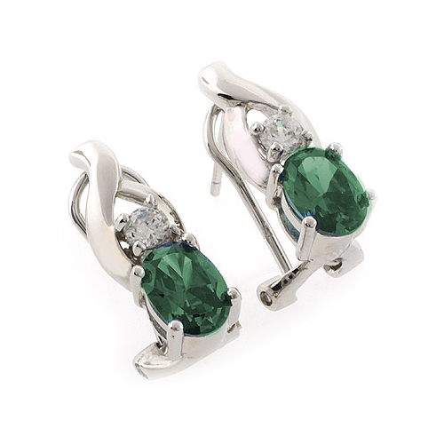 Oval Cut Alexandrite Silver Earrings with Omega Closure