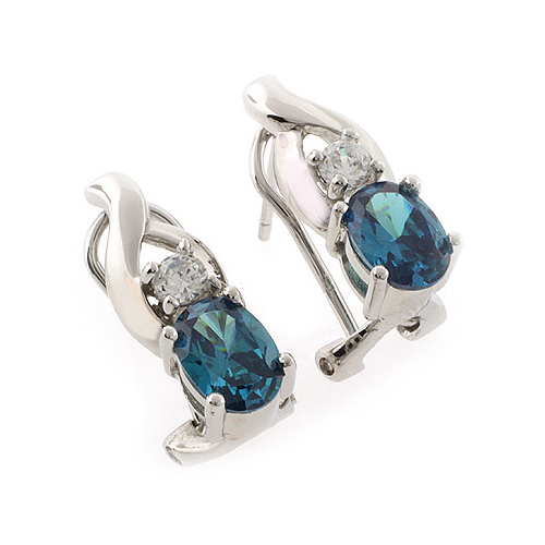 Oval Cut Alexandrite Silver Earrings with Omega Closure