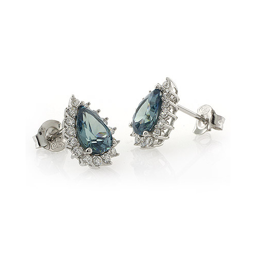 Alexandrite Pear Cut Framed Silver Earrings