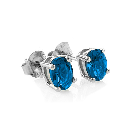 Sterling Silver Blue Topaz Oval Cut Earrings