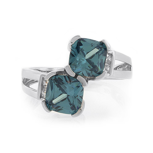Double Stone Alexandrite Sterling Silver Ring