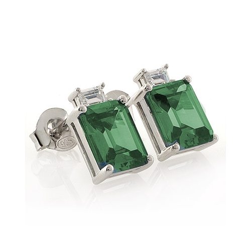Emerald Cut Alexandrite Silver Stud Earrings